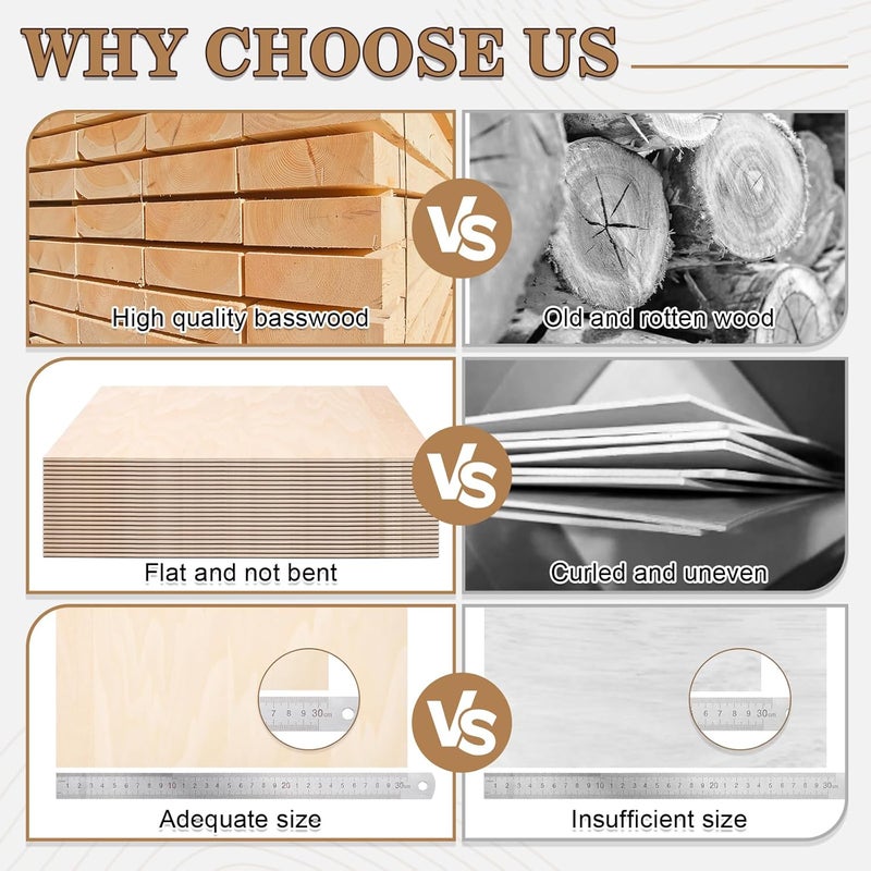 MITINU 20 Pack Basswood Sheets for Crafts,12"x12"x1/8" 3mm Thick Plywood Sheets with Smooth Surfaces-Unfinished Squares Wood Boards for Laser Cutting, Wood Burning, Architectural Models, Staining - Image 5